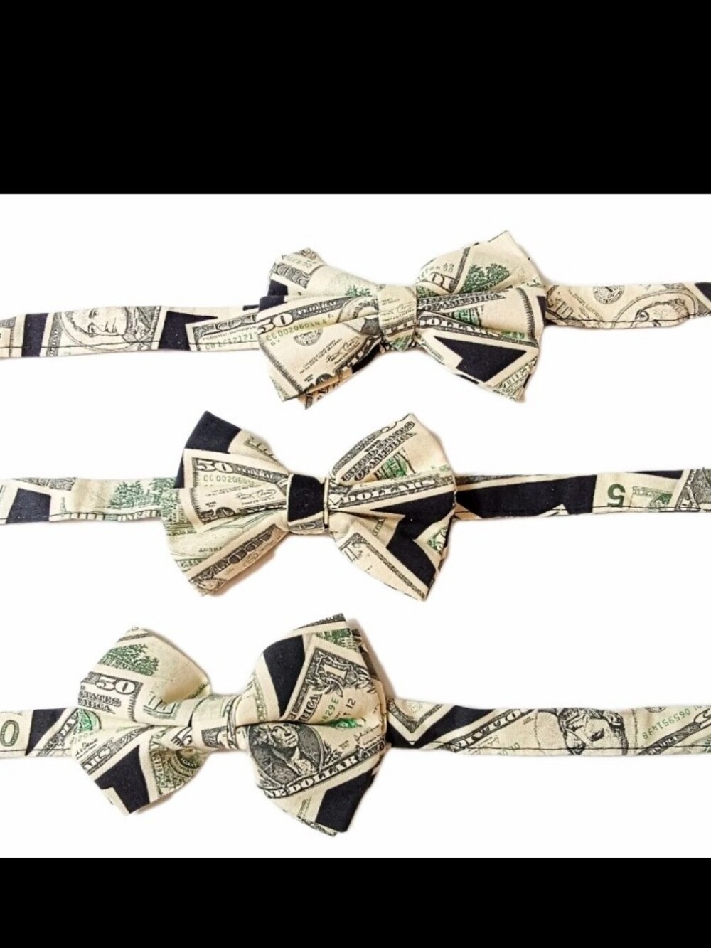 (3) Handmade Bowties. 100% Cotton. CASH Money. 4"x3". Wedding Party! Proms, A5.